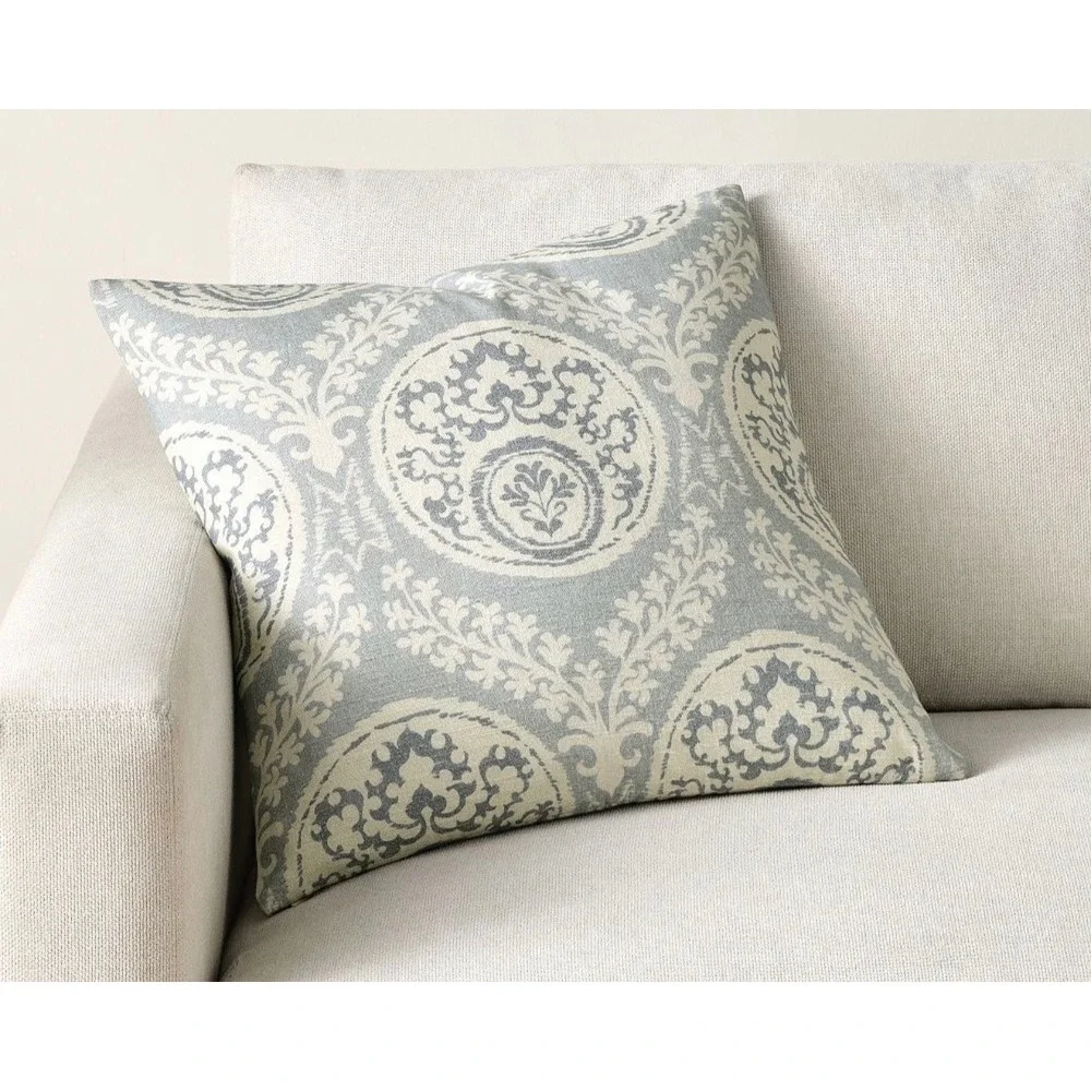 Pottery Barn Suzani Medallion Pillow Cover Blue Ivory Jacquard Square 18x18